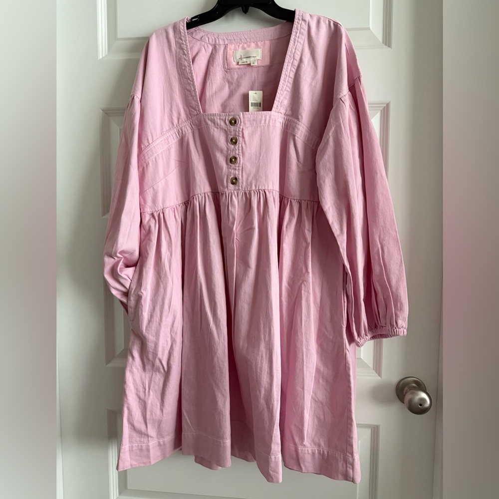 NWT Anthropologie Pink Button-Front Dress with pockets.